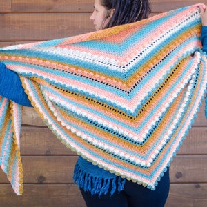 Crochet Shawl Pattern, The Sunrise Shawl, Triangle Scarf