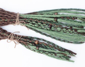 Extensiones de rastas de lana, Evergreen, rastas naturales de color marrón a verde