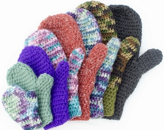 Patrón de mitones de crochet fáciles, tallas para niños y adultos, solo documento PDF