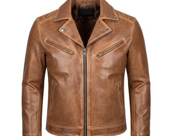 Braun Motorrad Biker Cafe Racer Lederjacke | Echte braune Lederjacken für Männer | Beunruhigt braune Lederjacke