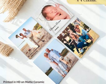 Gepersonaliseerde foto-onderzetter, 4'*4' vierkante of ronde matte keramische aandenken, cadeau voor bruiloft, baby, familie, stel. Woondecoraties