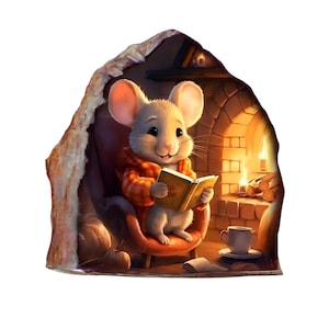 3D Mouse Hole Wall sticker: Reading Mouse vinyl mural for Nursery Decor