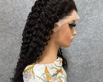 Glueless Deep Curly HD Lace Frontal Wig: Brazilian Virgin Hair Unit for Black Women