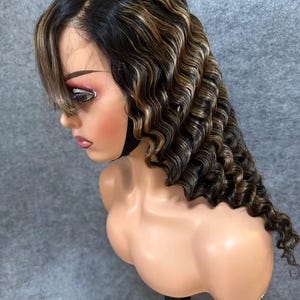 4/27 Highlight Wig with Bang Deep Wave Human Virgin Hair Transparent Lace Front Wigs Lace Closure Frontal Wig Unit For Black Women