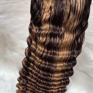 Glueless Deep Wave Highlight Color Human Virgin Hair HD Lace Closure Wig Full Lace Front Frontal Wigs Piano color Balayage Hair Gift for Her