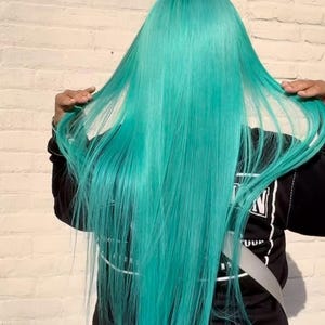 Mint Blue Color Wig Brazilian Human Virgin Hair Silky Straight Daily Wig Swiss Transparent Lace Closure Frontal for Summer Women