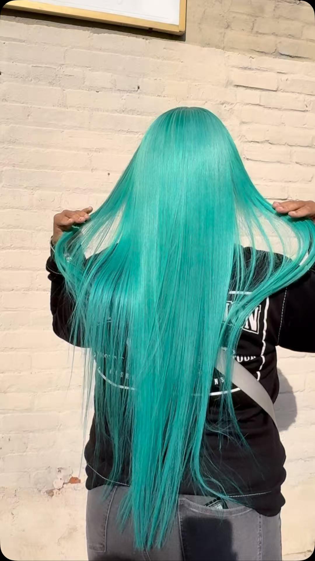 Mint Blue Color Wig Brazilian Human Virgin Hair Silky Straight Daily Wig Swiss Transparent Lace Closure Frontal for Summer Women