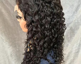 Water Wave HD Lace Closure| Frontal Wig Curly Human Hair: Virgin Remy Hair, Natural Black High Density