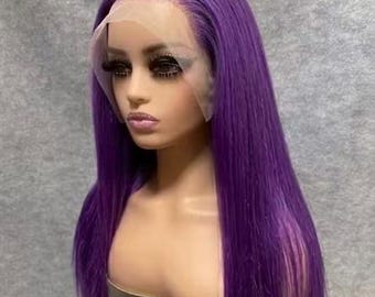 Peluca Pure Purple 100% cabello humano virgen liso sedoso, peluca diaria con cierre frontal de encaje transparente suizo para mujeres en verano.