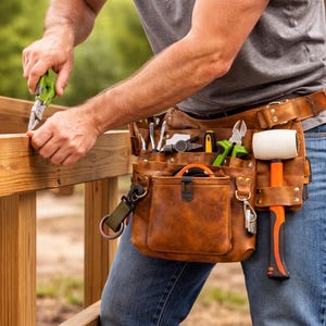 Personalized Leather Work Belt, Carpenter Tool Holder, Handyman Gear, Adjustable Pockets