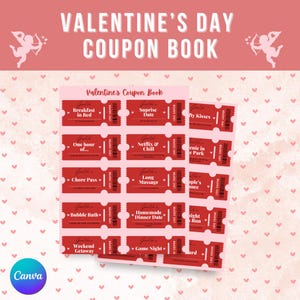 Valentine&#39;s Coupon Book | Printable Love Coupons | 100% Customisable Digital Coupons | Perfect Gift for Couples | Canva FREE Template