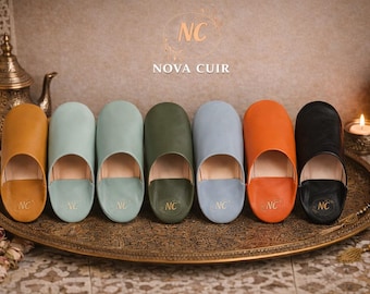Zapatillas Mujer Babouche Marroquíes Zapatillas hechas a mano de suave Cuero Orgánico Zapatos Mujer Zapatos Zapatillas de Casa Mules de Cuero Idea de Regalo