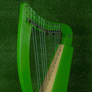 15-String Celtic Lever Harp Green– Handcrafted Wooden Harp for Beginners, Meditation, Folk Music, Healing, Sound Therapy & Gifts