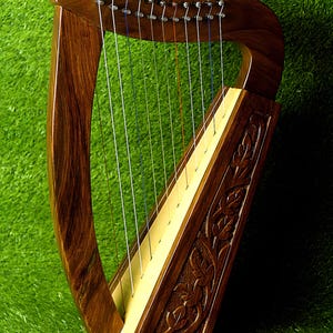 12 String Celtic Harp–Nylon Strings, Hand Carved Rosewood | Compact Student/Baby Irish Harp with Carrying Bag, Extra Strings & Tuning Wrench