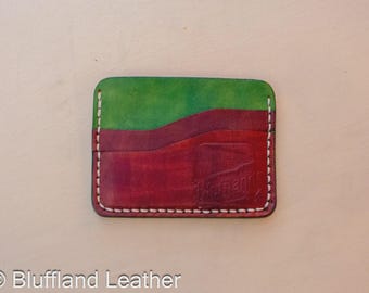 5 Card Leather Wallet Green, Handmade Minimalist Card Holder, Veg Tan Leather Front Pocket Wallet, Hand Stitched