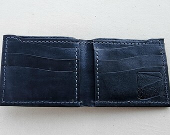 Handmade Leather Bifold Wallet Black, Mens Veg Tan Bifold, Hand Stitched, Gift for Him - BF91