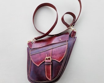 Handmade Leather Dakotah Crossbody Dark Brown, Crossbody Bag, Hand Stitched, Veg Tan Leather Purse - DB8