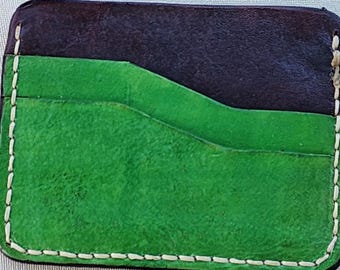 5 Card Leather Wallet Dark Brown Green, Handmade Minimalist Card Holder, Veg Tan Front Pocket Wallet