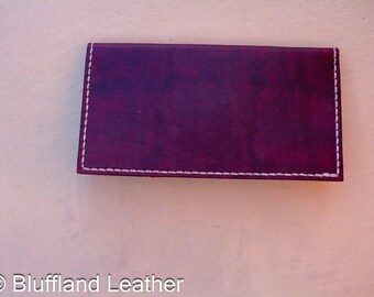 Handmade Leather Checkbook Cover Oxblood, Veg Tan Wallet Organizer, Hand Stitched, Gift for Her