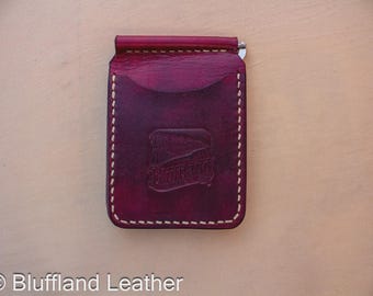 Handmade Leather Money Clip Oxblood, Minimalist Veg Tan Wallet, Hand Stitched Money Holder, Gift for Him