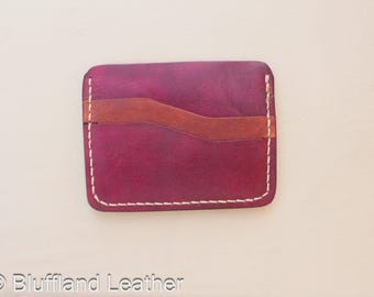 5 Card Leather Wallet Oxblood, Handmade Minimalist Card Holder, Veg Tan Leather Front Pocket Wallet, Hand Stitched