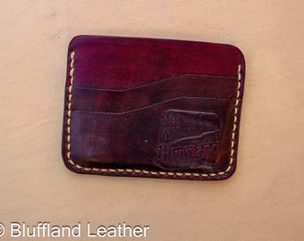 Handmade Leather Card Wallet Oxblood, 5 Card Minimalist Front Pocket Wallet, Hand Stitched, Gift for Him
