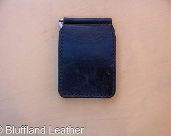 Handmade Leather Money Clip Black, Minimalist Veg Tan Wallet, Hand Stitched Money Holder, Groomsmen Gift for Him
