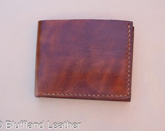 Handmade Leather Bifold Wallet Light Brown, Mens Veg Tan Bifold, Hand Stitched, Gift for Him