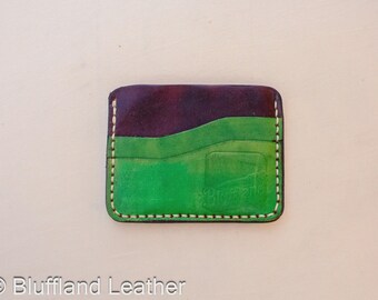 5 Card Leather Wallet Dark Brown Green, Handmade Minimalist Card Holder, Veg Tan Front Pocket Wallet