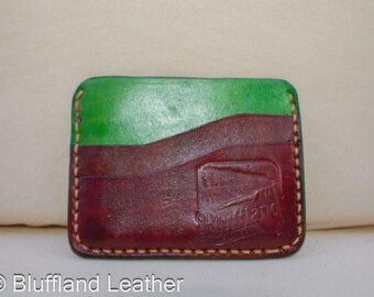 Handmade Leather Card Wallet Green, 5 Card Minimalist Front Pocket Wallet, Hand Stitched, Gift for Him