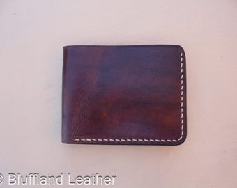 Handmade Leather Bifold Wallet Tan, Mens Veg Tan Bifold, Hand Stitched, Gift for Him
