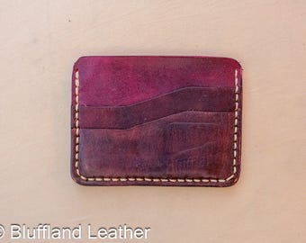 Handmade Leather Card Wallet Oxblood, 5 Card Minimalist Front Pocket Wallet, Hand Stitched, Groomsmen Gift for Him