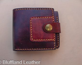 Handmade Leather L-Shaped Trifold Wallet Dark Brown, Veg Tan Trifold, Hand Stitched, Snap - LTF5