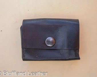 Handmade Leather Card Wallet Black, 10 Card Minimalist Front Pocket Wallet, Hand Stitched, Groomsmen Gift for Him