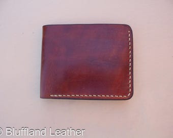 Handmade Leather Bifold Wallet Tan, Mens Veg Tan Bifold, Hand Stitched, Fathers Day Gift