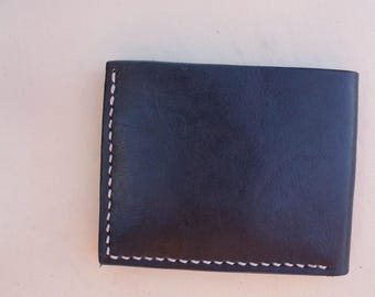 Handmade Leather Bifold Wallet Black, Mens Veg Tan Bifold, Hand Stitched, Gift for Him