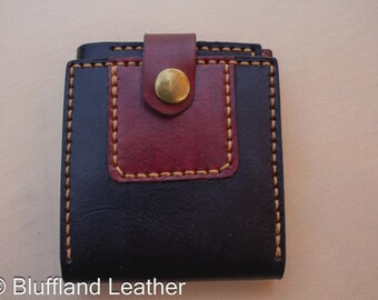 Handmade Leather L-Shaped Trifold Wallet Black, Veg Tan Trifold, Hand Stitched, Brass Snap - LTF4