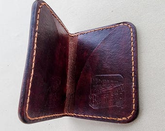 Handmade Leather Card Wallet Dark Brown, 4 Card Minimalist Front Pocket Wallet, Hand Stitched - CW42