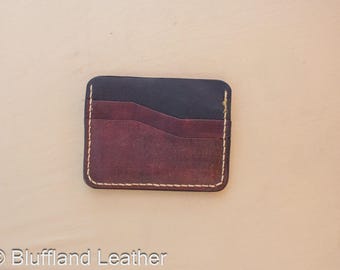 5 Card Leather Wallet Black, Handmade Minimalist Card Holder, Veg Tan Leather Front Pocket Wallet, Hand Stitched