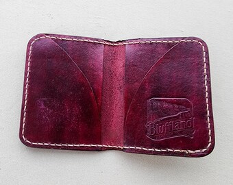 Handmade Leather Card Wallet Oxblood, 4 Card Minimalist Front Pocket Wallet, Hand Stitched - CW44