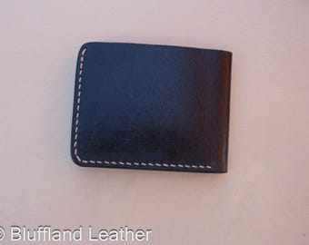 Handmade Leather Bifold Wallet Black, Mens Veg Tan Bifold, Hand Stitched, Groomsmen Gift for Him