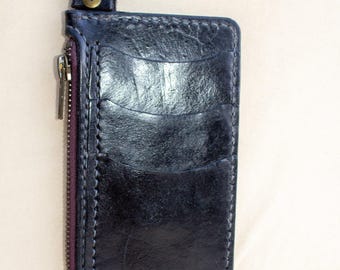 Handmade Leather Card Wallet Black, 4 Card Minimalist Front Pocket Wallet, Hand Stitched, Groomsmen Gift for Him