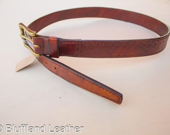 Handmade Leather Belt 34 Inch Basketweave, Mens Veg Tan Belt, Groomsmen Gift for Him