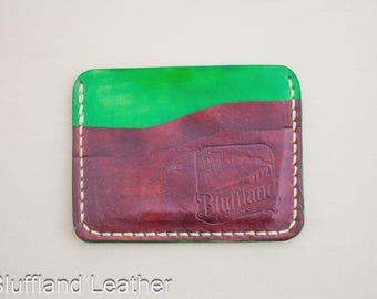 5 Card Leather Wallet Green Light Brown, Handmade Minimalist Card Holder, Veg Tan Wallet - 5CP36