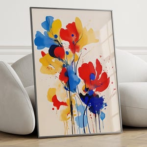 Colorful Floral Abstract Wall Art – Modern Abstract Wall Art, Colorful Wall Décor, Vibrant Wall Print, Framed/Unframed Contemporary Wall Art