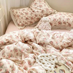 3Pcs Romantic Floral Ruffled Duvet Cover Set, Princess Style Bedding, Ruffled Bedding Set, French Style Bedding, Vintage Floral Duvet Cover