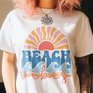 Beach Vibes Shirt, Retro Summer tshirts, Retro Beach Shirt, Beach Vacation tshirt, Retro Sunset Beach Tee, Gift for her