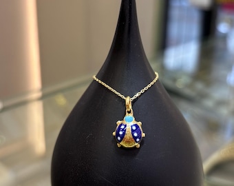 14k Blau Marienkäfer Anhänger, Tier Charme, Gold Marienkäfer Charme, Minimal Halskette, Geschenk für sie, 14k Gold Anhänger, viel Glück Halskette für Frauen