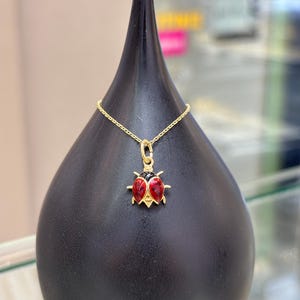 14k Red Ladybug Pendant, Animal Charm, Gold Ladybird Charm, Minimal Necklace, Gift for Her, 14k Gold Pendant, Good Luck Necklace for Women