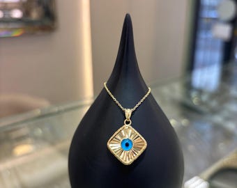 Colgante de ojo turco de oro de 14k, collar de protección contra el mal de ojo de oro de 14k, colgante de ojo turco, colgante de oro, regalo para ella, dije de ojo azul, joyería